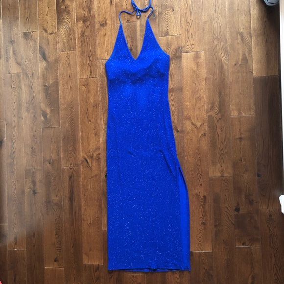 Beautiful blue sparkly halter maxi dress - Picture 2 of 5